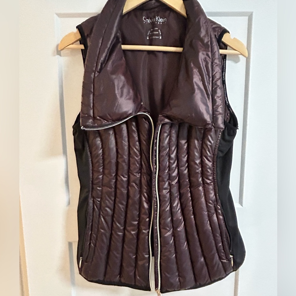 Calvin Klein Burgundy and Black Quilted Vest